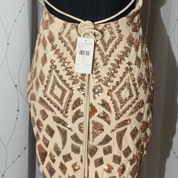 PRICE DROP! Fashion Nova Remix Rose Gold Sequin Dress Sz L - Picture 7 of 11